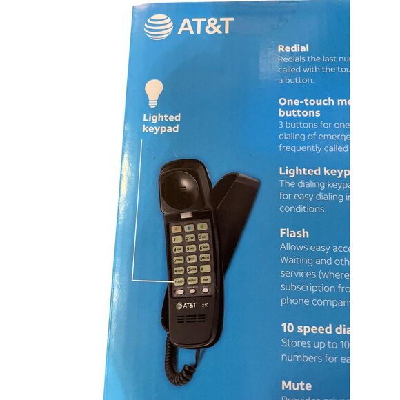 AT&T Trimline Corded Basic Phone NEW 210 Black No AC Power Needed - Picture 10 of 11